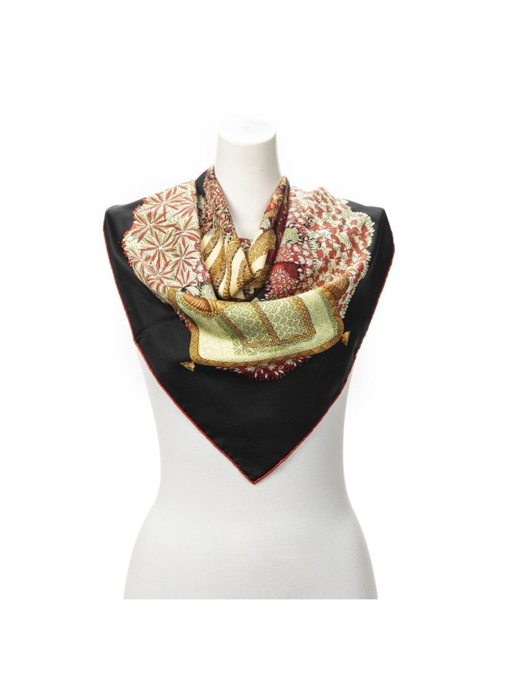 Hermes Scarf Black Red Gold Silk